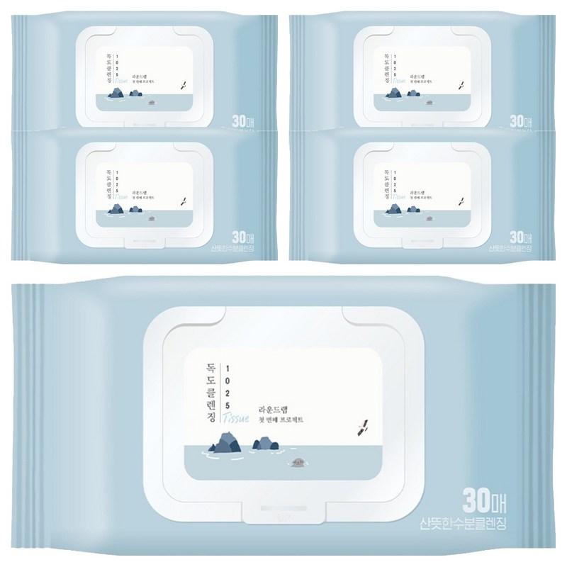 ROUND LAB 1025 Dokdo Cleansing Tissues, 30 Sheets, 178g, 5 Pcs