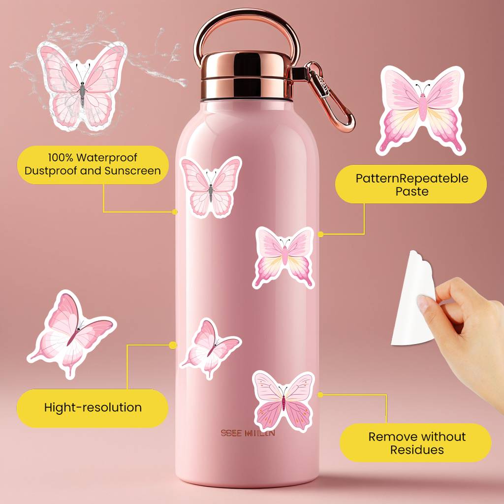 35pcs Cartoon Nature Stickers Pastel Butterfly Butterfly Graffiti Decals Nature Stickers For Laptop Motorcycle Luggage Phone