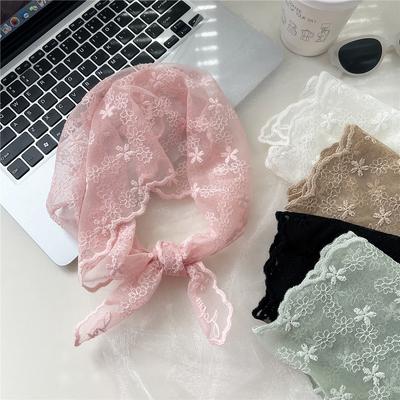 Cotton Linen Lace Triangular Scarf For Women In Spring Autumn And Summer Small Floral Small Scarf Headband Decoration Thin Style Wrapped Silk Scarf