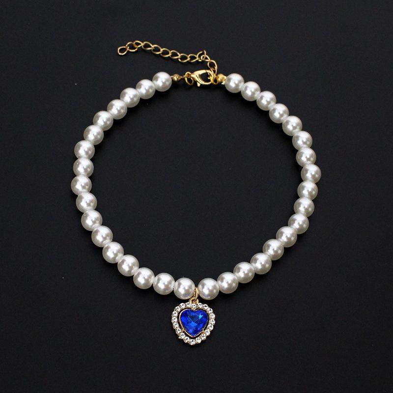 Luxury Pearl Pet Collar Pet Cat Dog Collar Love Pendant Pet Supplies Love Crystal Collars Kitten Collars Cat Necklace S