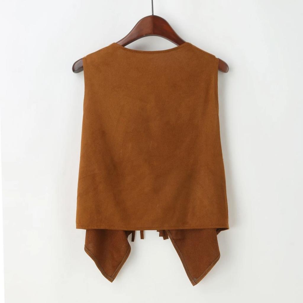 Women's Vest Faux Suede Ethnic Sleeveless for Jacket Rivet Fringe Tassels Hippie Open Front Cardigan Vintage Cowgirl Waistcoat