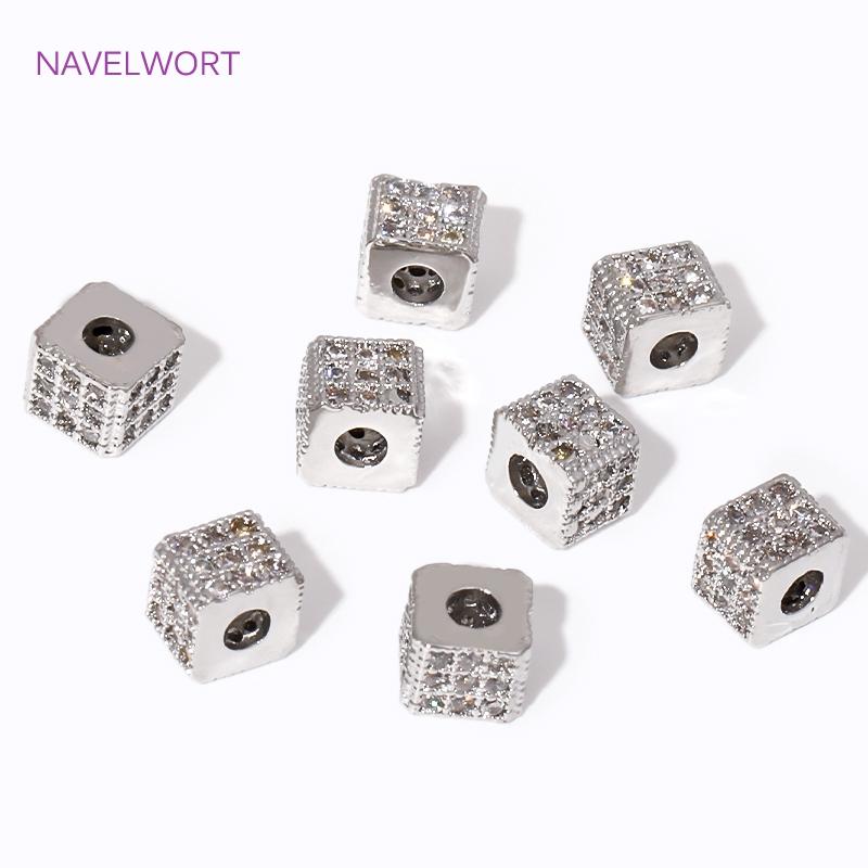 Luxury 18K Gold Plated Brass Pave Zircon Square Spacer Beads For Bracelet Making,Beads Separators,DIY Jewelry Making Findings