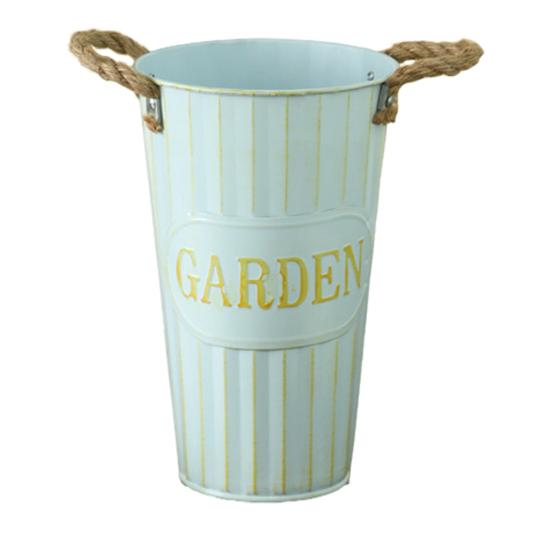 Deep Bucket Vase Galvanized Iron Flower Bucket with Rope Handles Retro Farmhouse Vase for Home Flower Arrangement