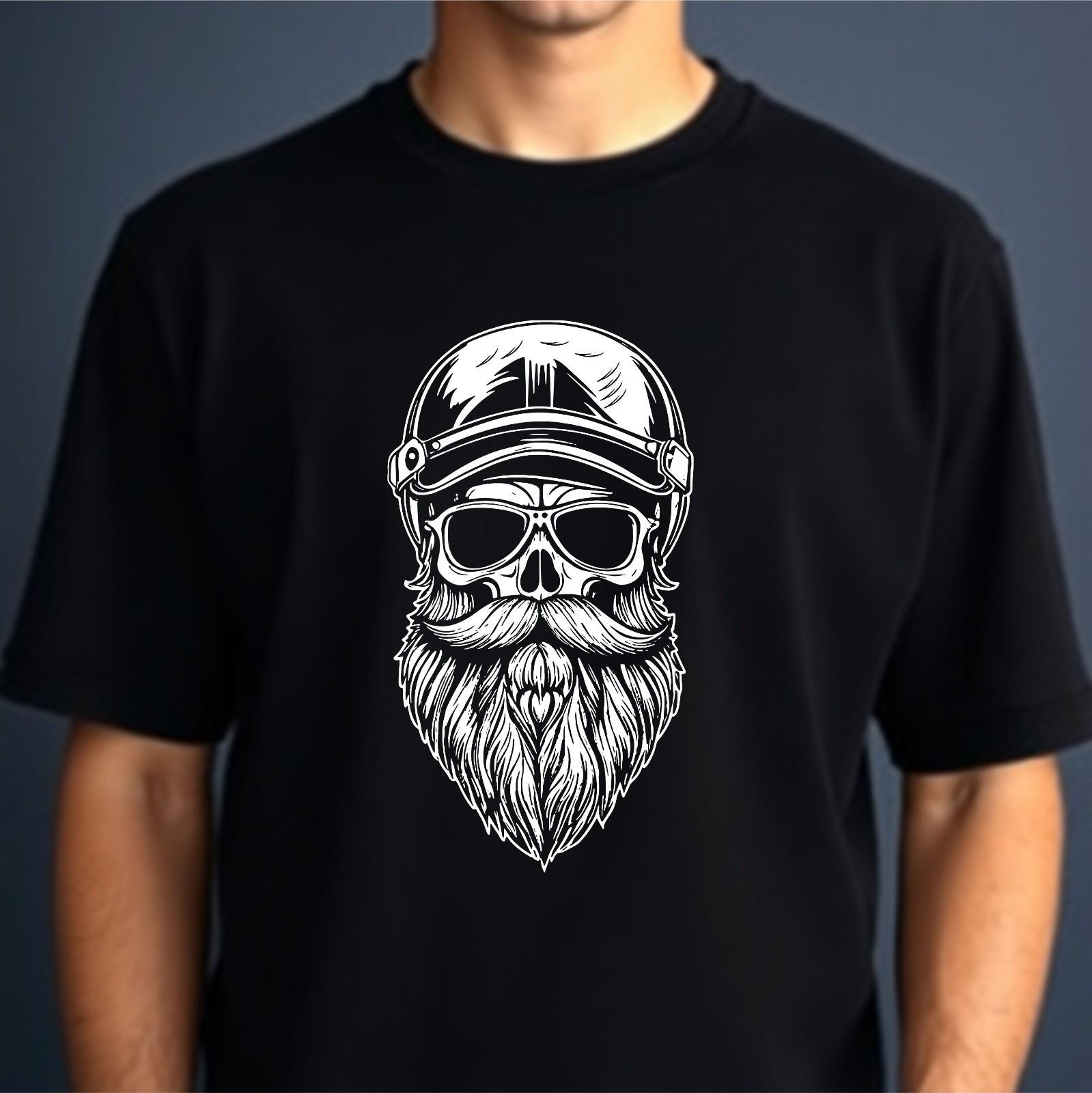 Biker Bearded Skull T-Shirt Gothic Hipster Beard Motorcycle Latest Top Men s Tee S