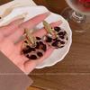 Vintage Maillard Leopard Print Circle Earrings Women's Light Luxury Stud Earrings Autumn and Winter Ears