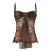 European & American Retro Print Spaghetti Strap Waist-Cinching Slim Bandeau Top