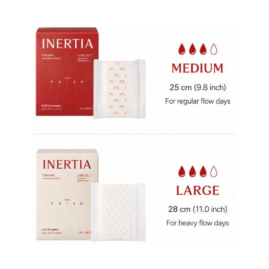 inertia The Prism Organic Cotton Sanitary Pads Set – Medium & Large Winged Period Pads, 10 Pads × 4 Packs (40 Count)