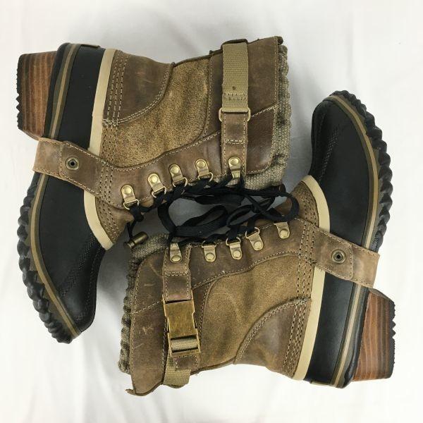 Sorel Echtleder Schneestiefel Braun Größe 23.5 Damen Mit Gürtel(GEBRAUCHT)