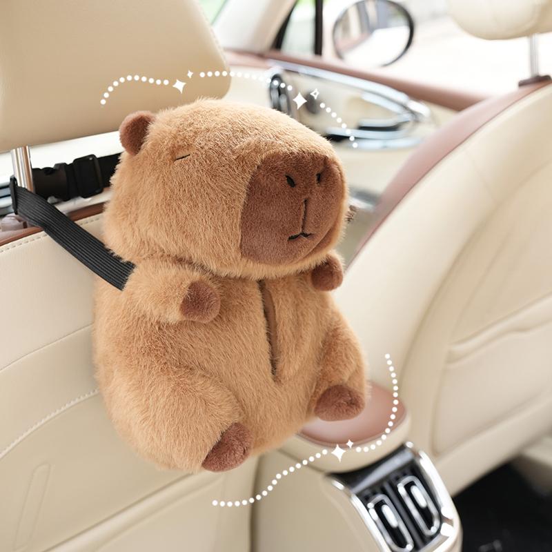 Car Tissue Boxes Capybara Plush Accessories Car Backseat Hanging Tissue Bag Box Plush Holder Cover Auto Toys Interior Decoration
