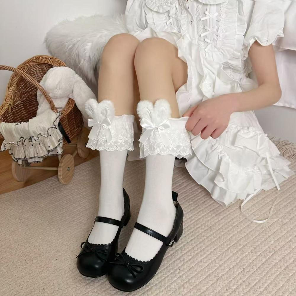 

Summer Rabbit Ear Socks Cotton Middle Socks Sweet Short Socks Women Girls чорний