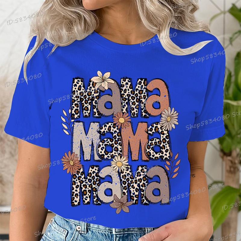 Fashion Funny Leopard Mama Flower Print Kids Short Sleeves T-Shirt Loose Casual Summer Outdoor Street Boy and Girl Tees Tops