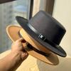 New autumn and winter flat-top woolen hat children's fashionable versatile retro top hat British and European style wide-brimmed jazz hat men