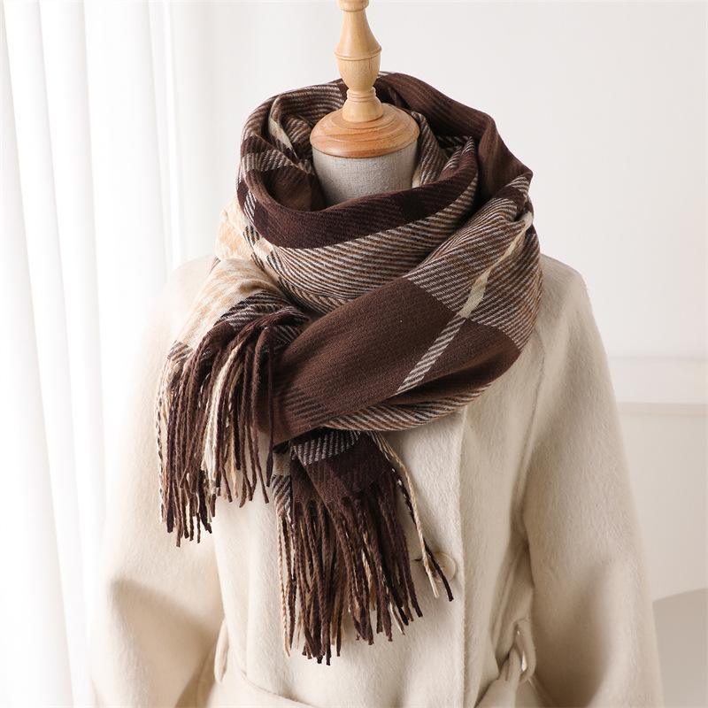 Cross-Border Imitation Cashmere Literary Plaid Warm Shawl Scarf Autumn And Winter Fashion Atmosphere Versatile Fringed Scarf