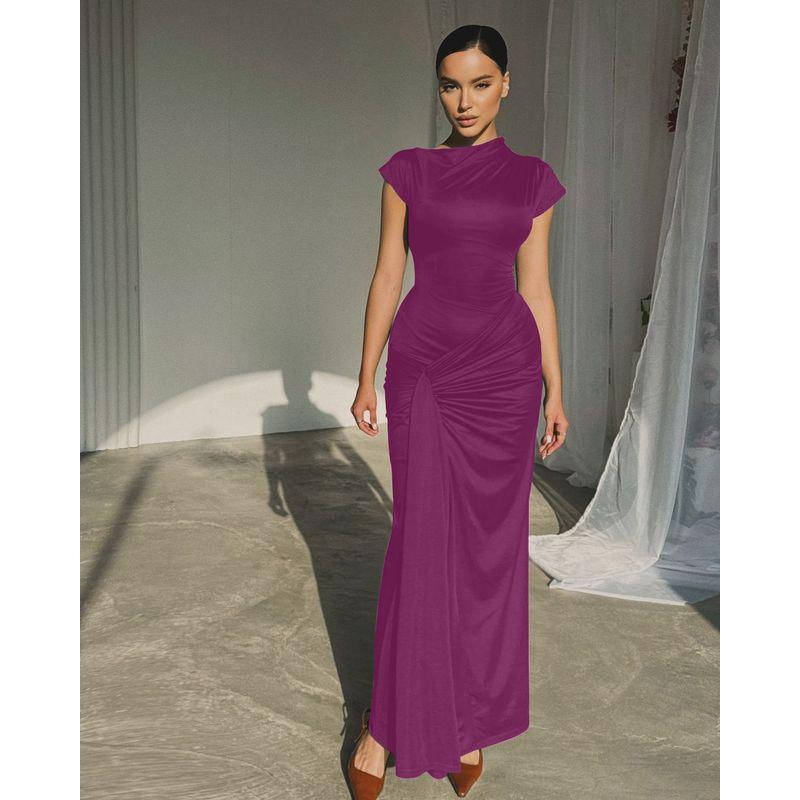 

Gusty High Street Fashion Ins Fashion Sexy Ruched Stylish Dress Elegant Adult Lady like Woman Lace-up Sheath Dress Violet XS