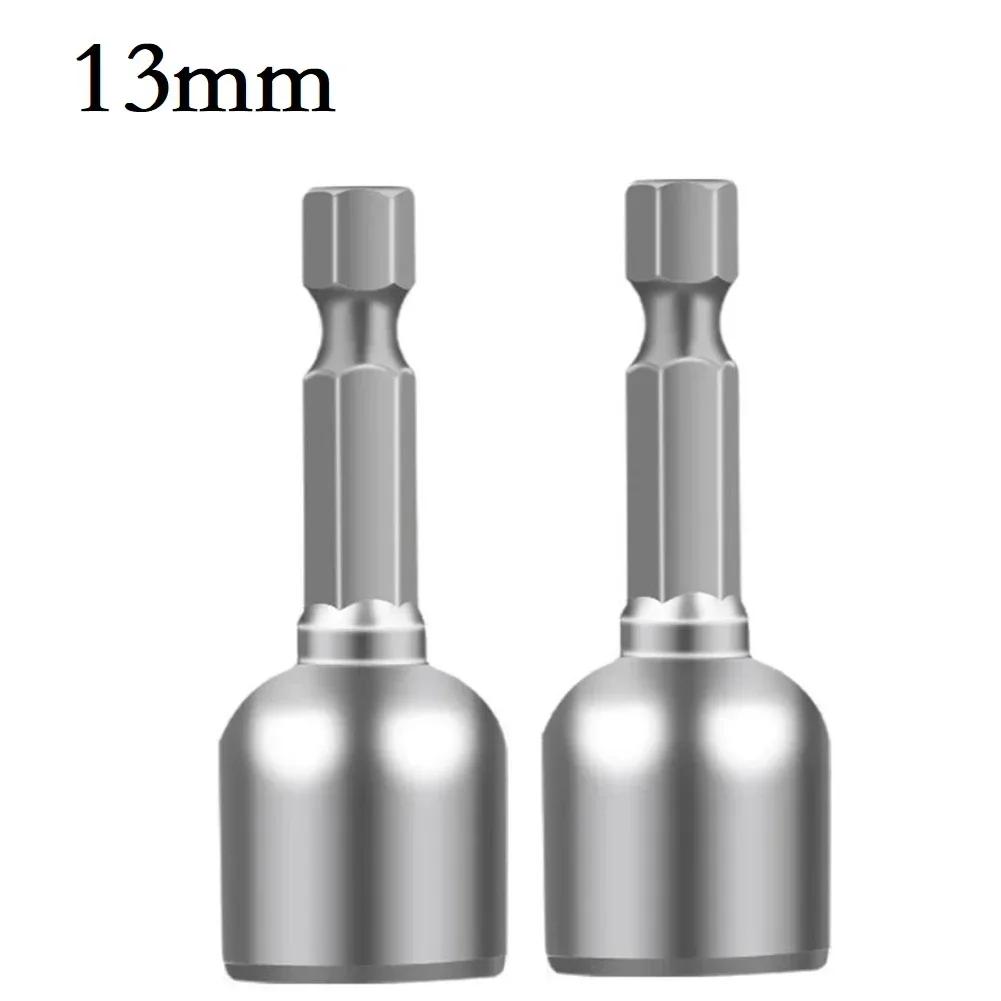 2PCS 6-13mm Impact Socket Magnetic Nut Screwdriver 1/4in Hex Shank Electric Drill Bit For Power Drills Cordless Magnetic Drivers