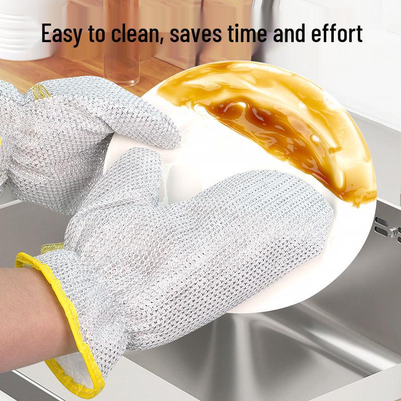Steel Wool Silver Thread Gloves for Dishwashing - Oil-Proof Cleaning Cloth, Perfect for Autumn/Winter Housework.