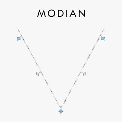 Moidan 925 Sterling Silver Multiple Turcoaz Link Lanț Colier stivuitor Fashion Pandantiv pentru femei Bijuterii fine