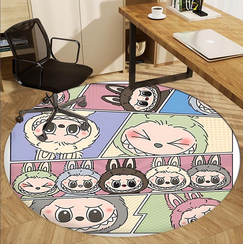 Labubu Pattern Round Rug, Indoor/Outdoor Mat, for Picnic, Gameroom, Bedroom, Office, Living Room, Home Decor Carpet, Birthday Gift