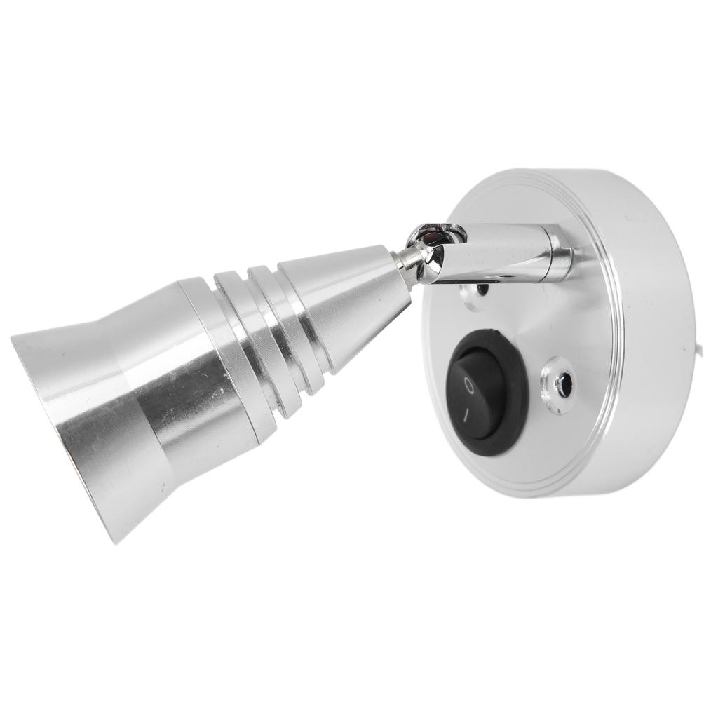 LED RV Reading Light 12V 3W Flexible Interior with Switch for Truck Trailer Boat Yacht CaravanSilver Shell Warm White