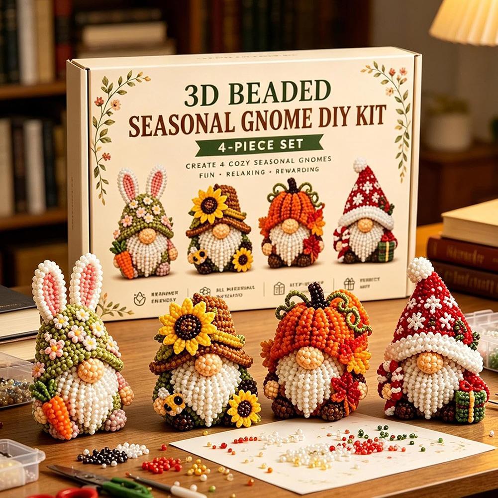 DIY 3D Gnome Bead Embroidery Kits Complete Accessories Beadwork Crafts Kit Cute Bead Craft Set for Teens Girls Women Enthusiasts