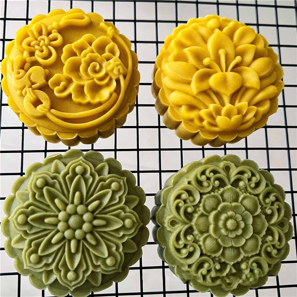 Plastic Mooncake Stamp Cute Flower Shape Mooncake Mold Festival DIY Hand Press Mooncake Cutters Pastry Decorating Gadget