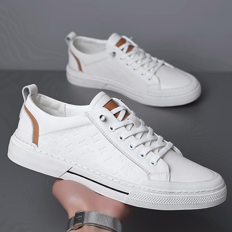 2024 Spring New Sports Men's Shoes Popular Genuine Leather Small White Shoes Low Top Breathable Casual Board Shoes