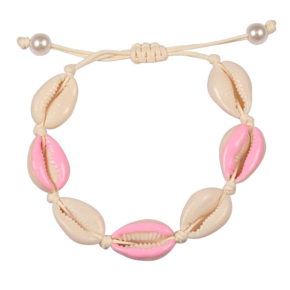 Colorful Printed Shell Bracelet for Women Bohemian Conch Braided Ankle Chain Bangle Adjustable Girls Summer Holiday Jewelry Gift