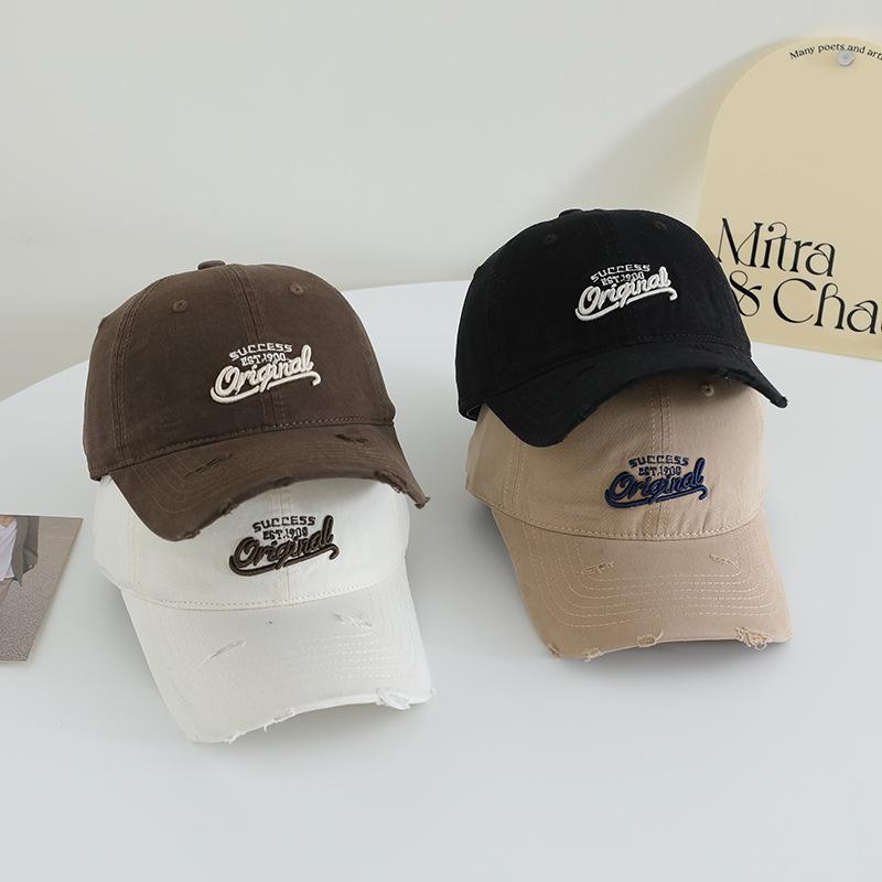 New High Quality Embroidered Letter Baseball Cap for Girls' Japanese Wide Brim Slim Soft Top Hat Pure Cotton Versatile Duck Tongue