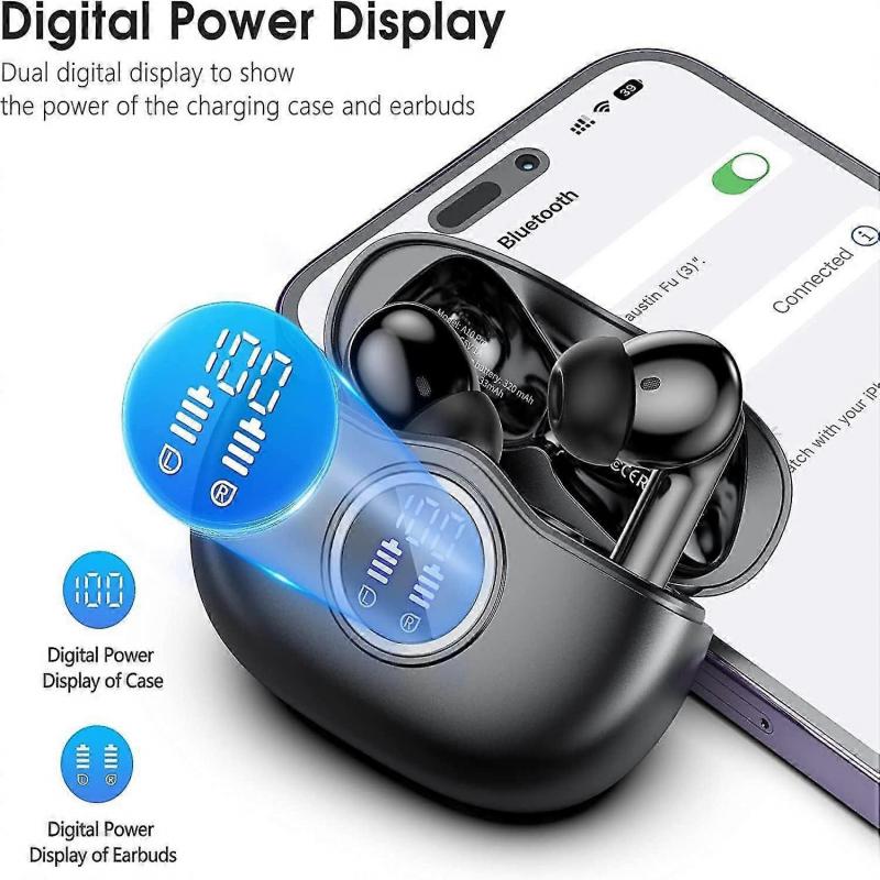Black:Wireless Earbuds, 50hrs Playtime Bluetooth Earbuds Built In Noise Cancellation Mic With Charging Case, Bluetooth Headphones With Stereo Sound, I