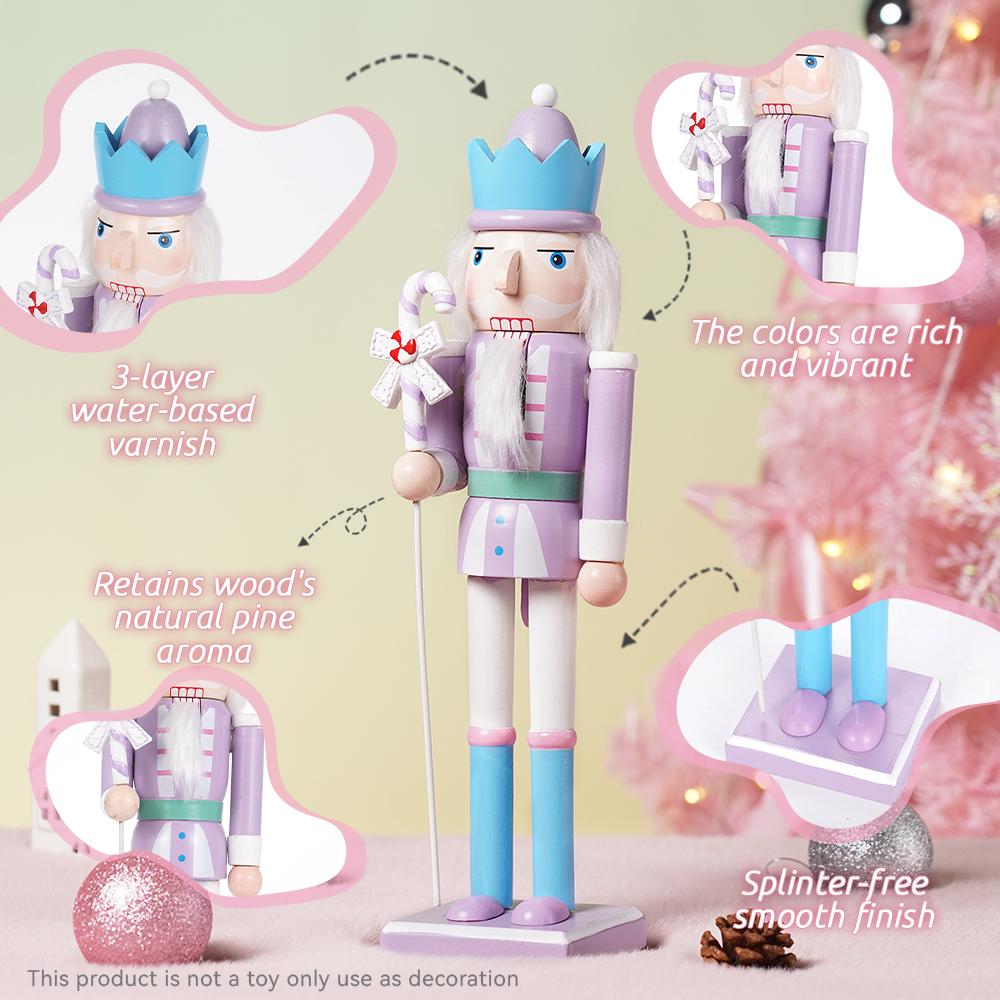 38CM Nutcracker 4styles Macaron- Colored Candy Theme Walnut Soldier Solid Wood Decorative Item Gift Handicraft Christmas NewYear