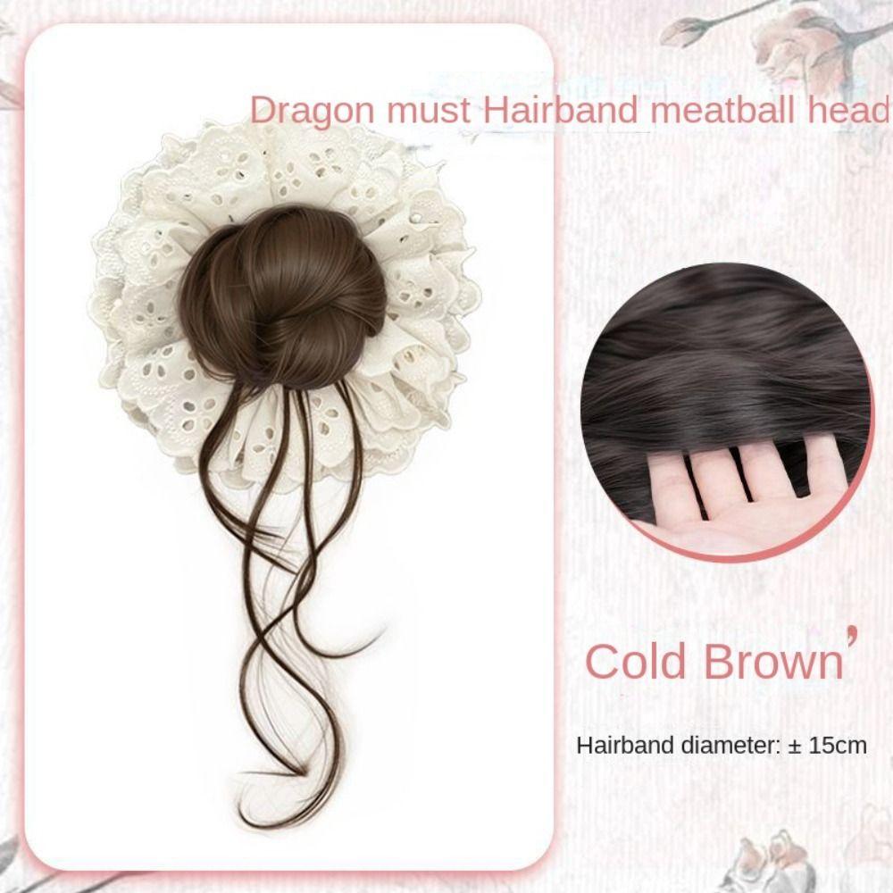 Lace Hair Bands Ponytail Holders Hair Artifact False Hair Pieces Flower Bun Head Wig  Women