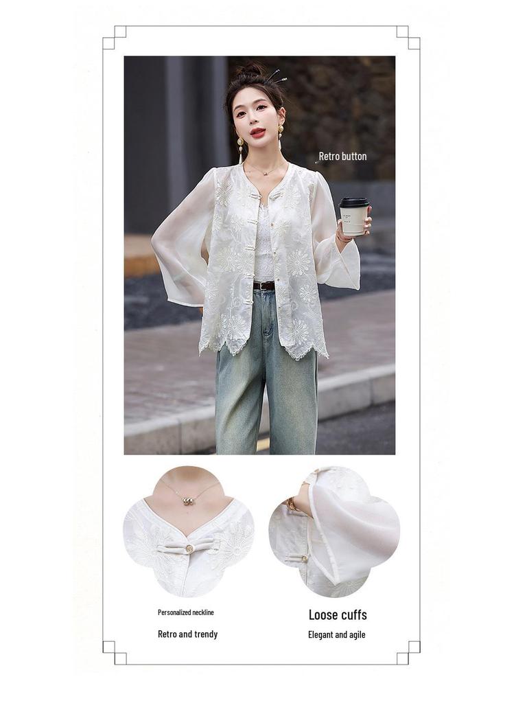2025 Spring/Autumn Women's Retro Embroidered Short Jacket: Lightweight, Sun-Protection