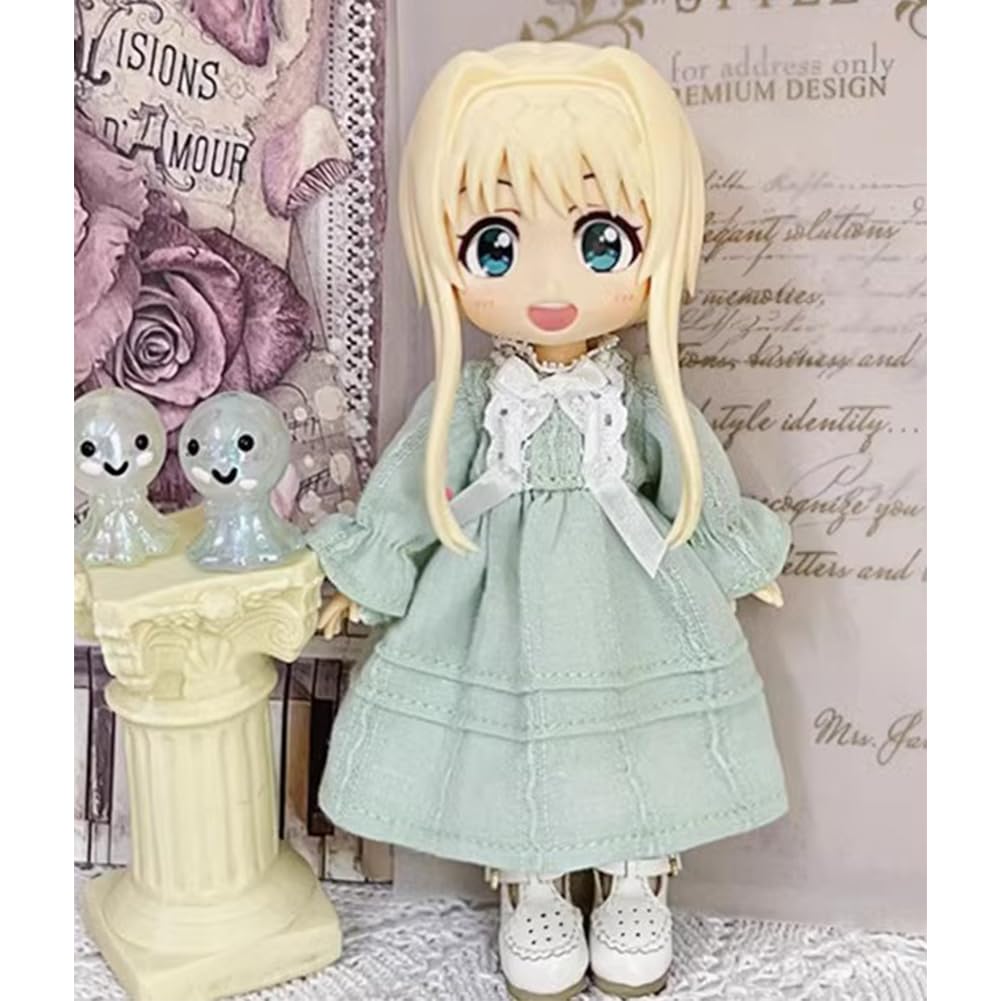 rakulifey Obitsu 11 Costume, One-Piece Dress, Clothing, OB11 Size Clothes, 11cm Obitsu Body Accessories, Lolita Clothes (Blue)