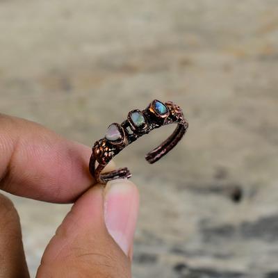 Ethiopian Opal Ring Electroformed Copper Ring Adjustable Ring Handmade Copper Jewelry Real Gemstone Ring Gifts For Him Electroformed Jewelry