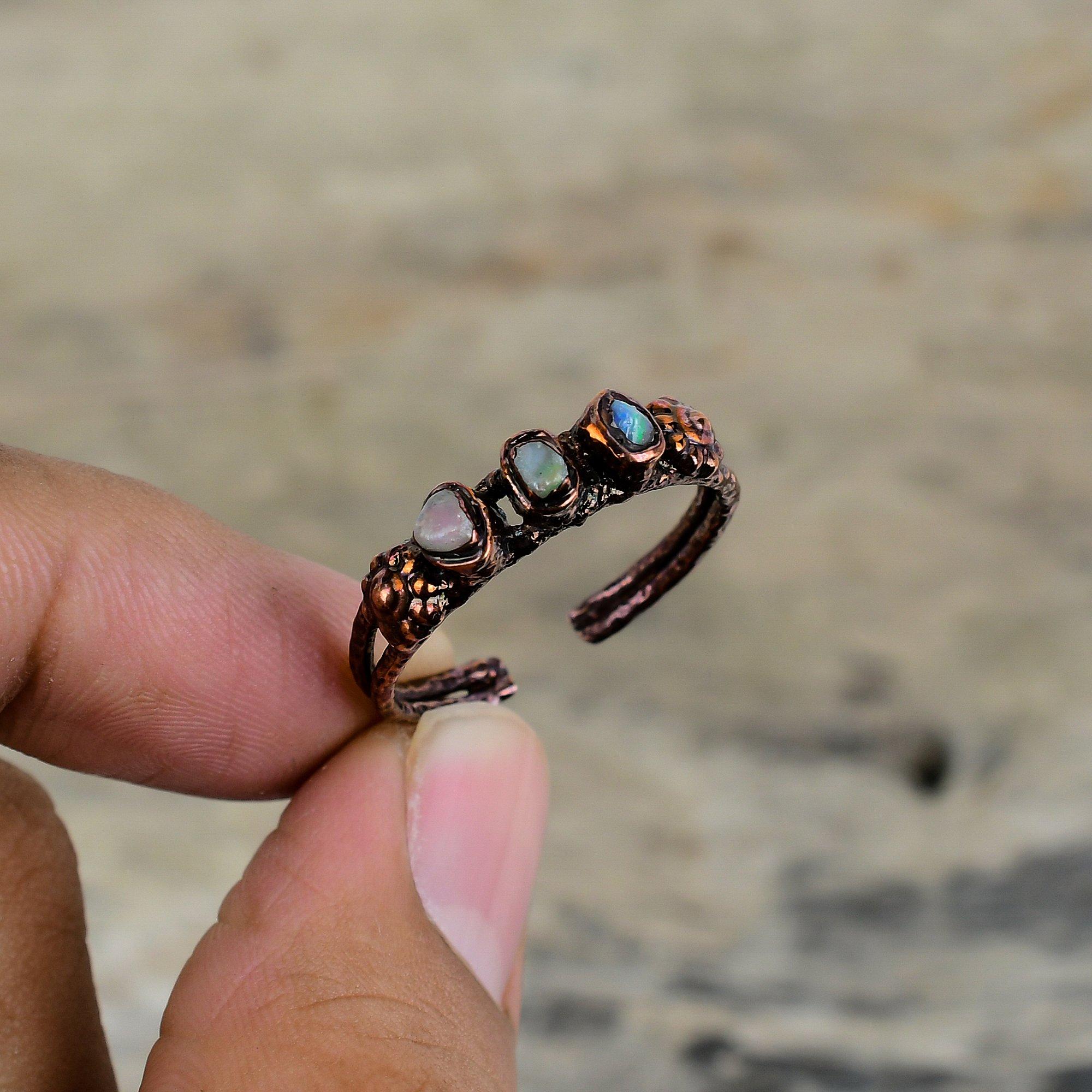 

Кольцо с эфиопским опалом, кольцо из электроформированной меди, регулируемое кольцо, медные украшения ручной работы, кольцо с натуральным драгоценным камнем, подарки для него, электроформированные украшения Adjustable