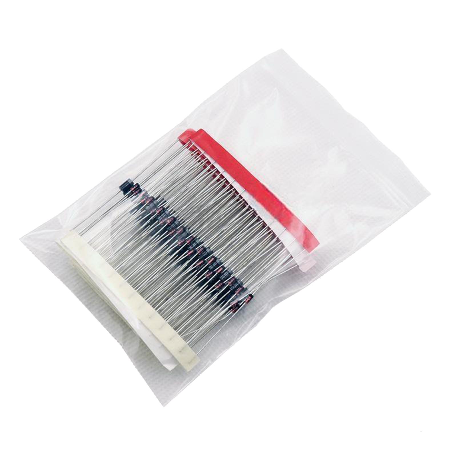 

Набір 100 шт. діодів різних розмірів з прямими виводами, компоненти 1N4148 1N4007 FR107 1N5408 FR207 1N5819 1N5399 1N5822