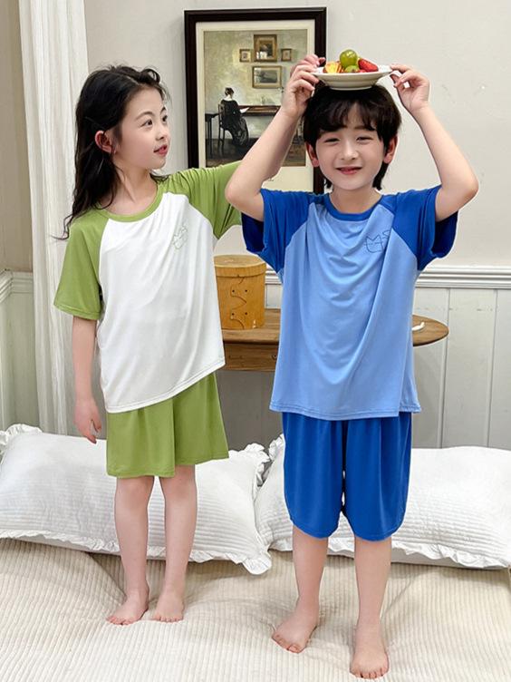 Modal Summer Pajamas for Kids: Boys' Short Sleeve & Girls' Ice Silk Shorts Set