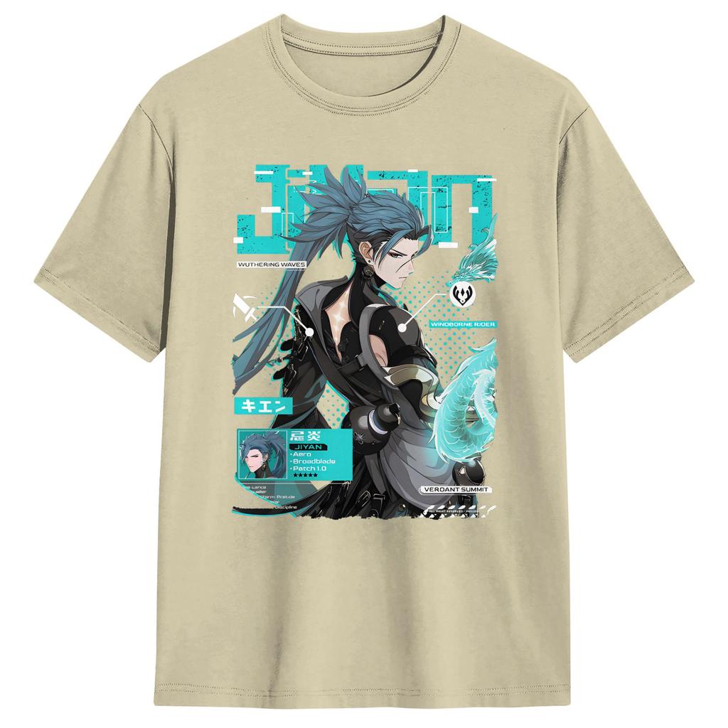 Wuthering Waves Characters Tshirt Summer Jiyan Pure Cotton Tshirts For Male Harajuku Casual Tee Shirt Short Sleeve Top Tees