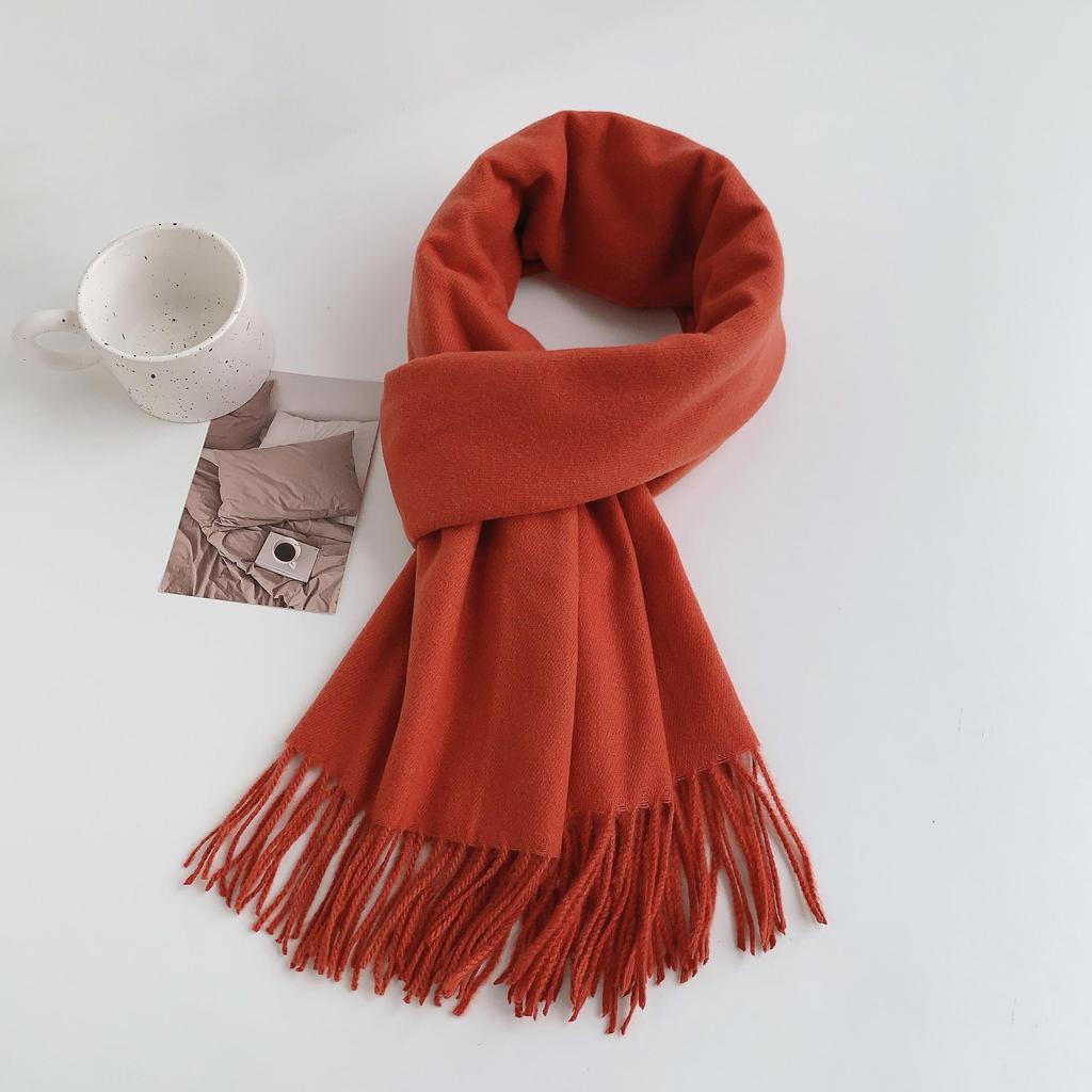 Luxuriöser Imitationskaschmir-Quasten-Schal in Uni-Rot für Damen - Koreanischer Stil, Winter-Vielseitig, Elegant