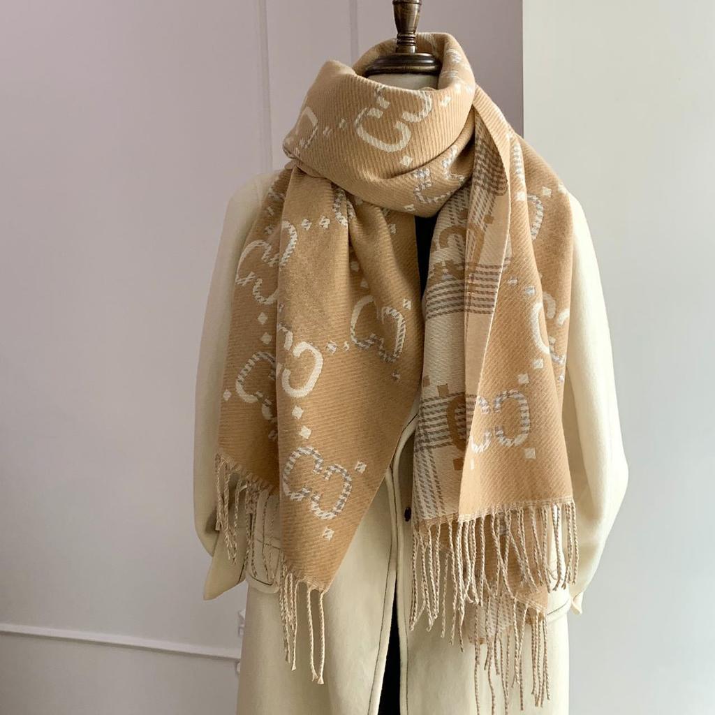 Winter Scarf for Women Double Sided Letters Versatile Warm and Thickened Shawl Korean Style Couple Scarf