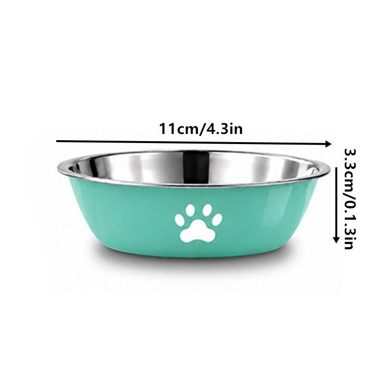Stainless Steel Pet Water Food Bowl with Paw Print Anti-slip Silicone Base Feeder for Dogs Cats Home Outdoor Use