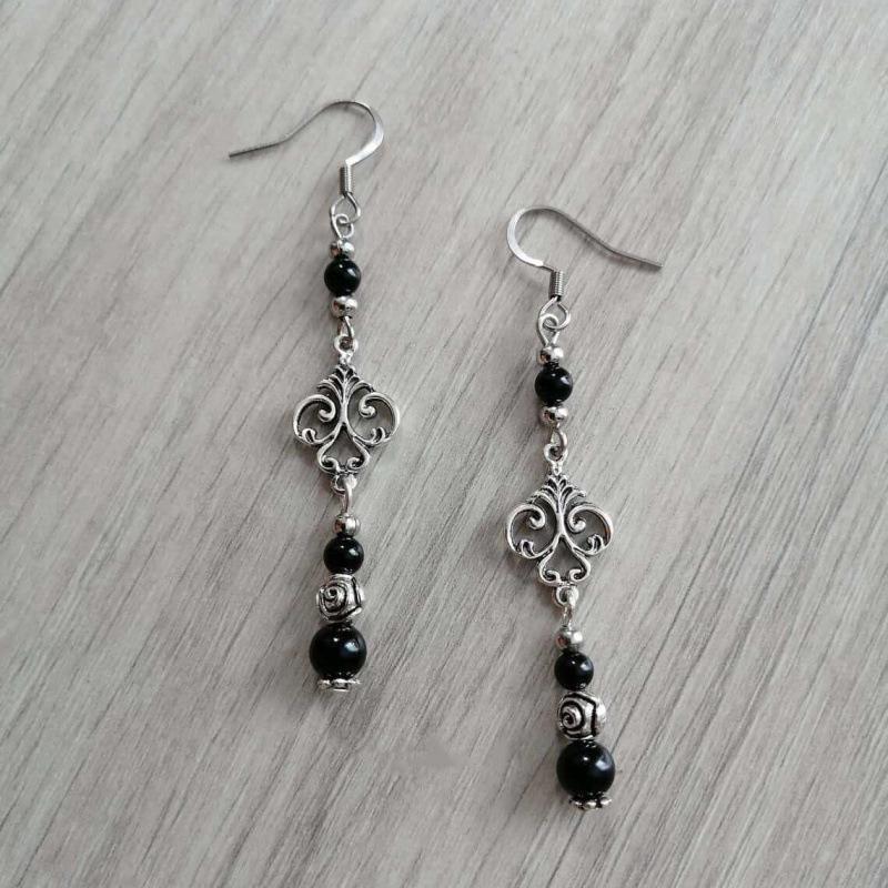 Pendientes de Bruja Góticos Victoriamosos de Piedra Negra Ónix