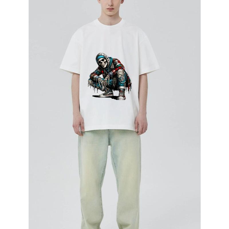 Black T Shirt with Skeleton Hip Hop Dance Design for Casual Wear