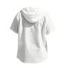 Leinenhemd Herren Kapuze Kurzarm Einfarbige Atmungsaktiv Leicht Kordelzug Design Hemden Freizeit Basic T-Shirts