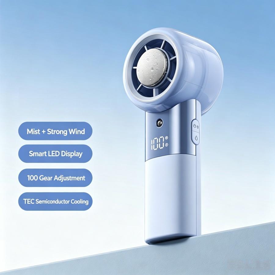 Handheld Mist Cooling Fan Cold Compress Portable Rechargeable Mini Spray Fan LED Digital Display for Outdoor Travel Makeup