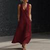 2026 Spring/Summer European V-neck Sleeveless Maxi Dress - Cotton Linen Button-up
