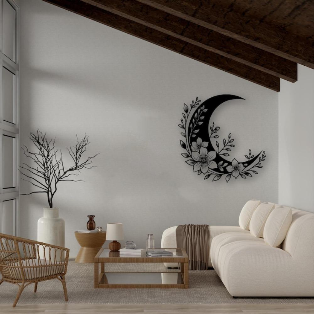 Wrought Iron Flower Moon Wall Art Boho Celestial Home Decor