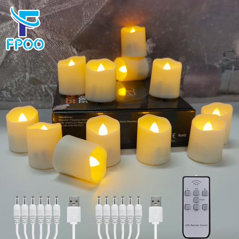 USB Rechargeable Candles Timer Remote LED Christmas Candles Plastic Flameless Flicker For Wedding Home Decoration Candle Light