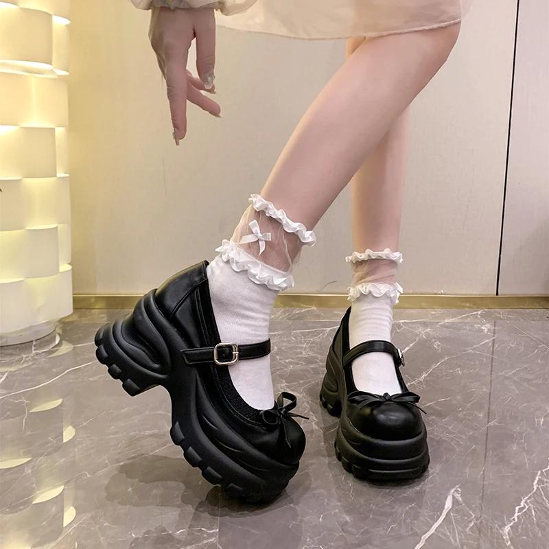 Fashion 8CM 2025 New Autumn Chunky Platform Butterfly-Knot Sneakers Women Punk Thick Bottom Pumps Patchwork Non Slip Walking Casual Shoe