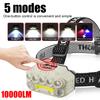 High Power LED Headlamp USB C Rechargeable Headlight 18650 Waterproof Head Lamp Cap Work Light Blue Red Flashing Emergency Light
